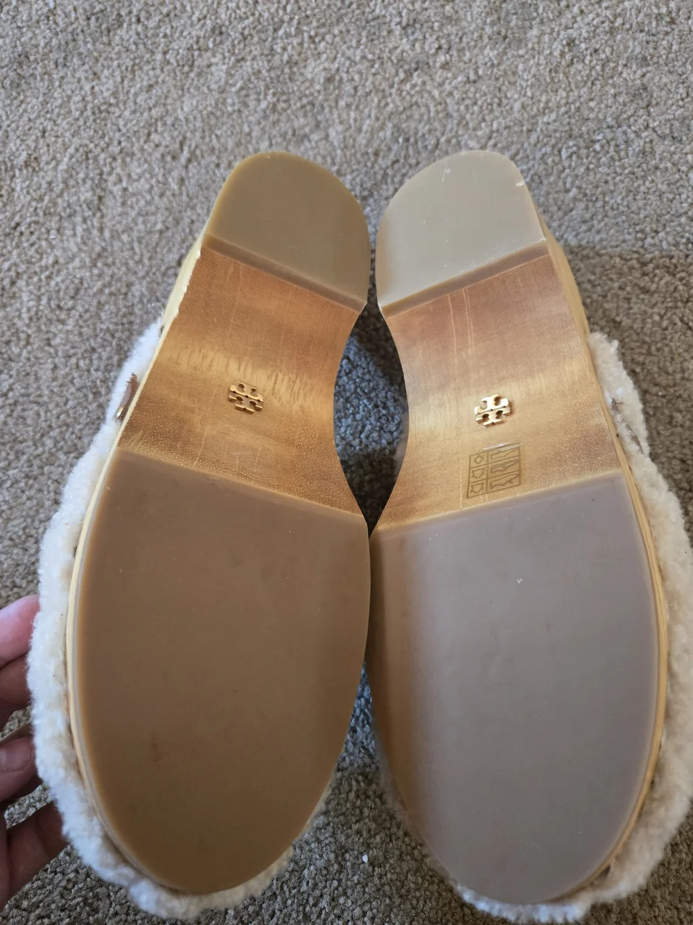 Tory Burch Jessa Cream Shearling Horse Head Horsebit Wood Clogs in size 8